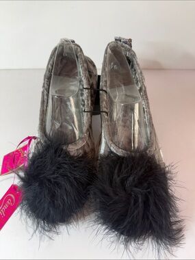Candie's Black and Gray Fuzzy Slippers and Sparkle Eye Mask